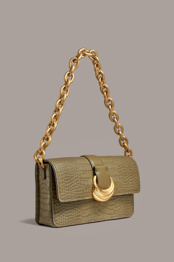 Donna Karan VALLEY STREAM CROC-EFFECT SHOULDER BAG Smoky Olive