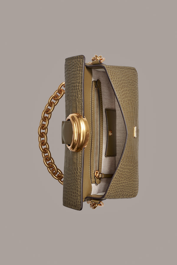 Donna Karan VALLEY STREAM CROC-EFFECT SHOULDER BAG Smoky Olive