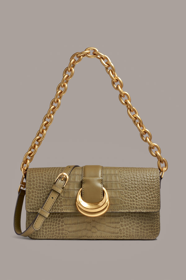 donna karan VALLEY STREAM CROC-EFFECT SHOULDER BAG Smoky Olive