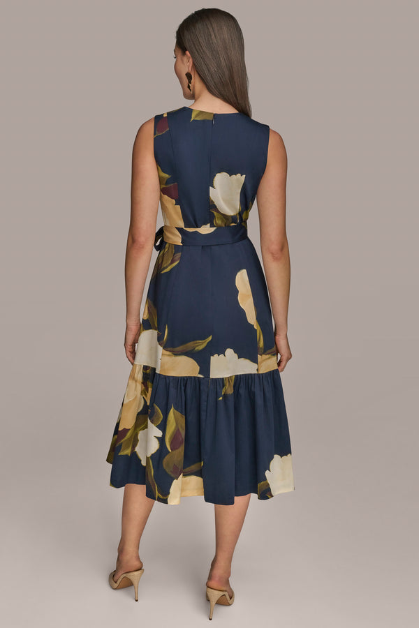 Donna Karan WRAP-EFFECT FLORAL DRESS Floral Ink Multi