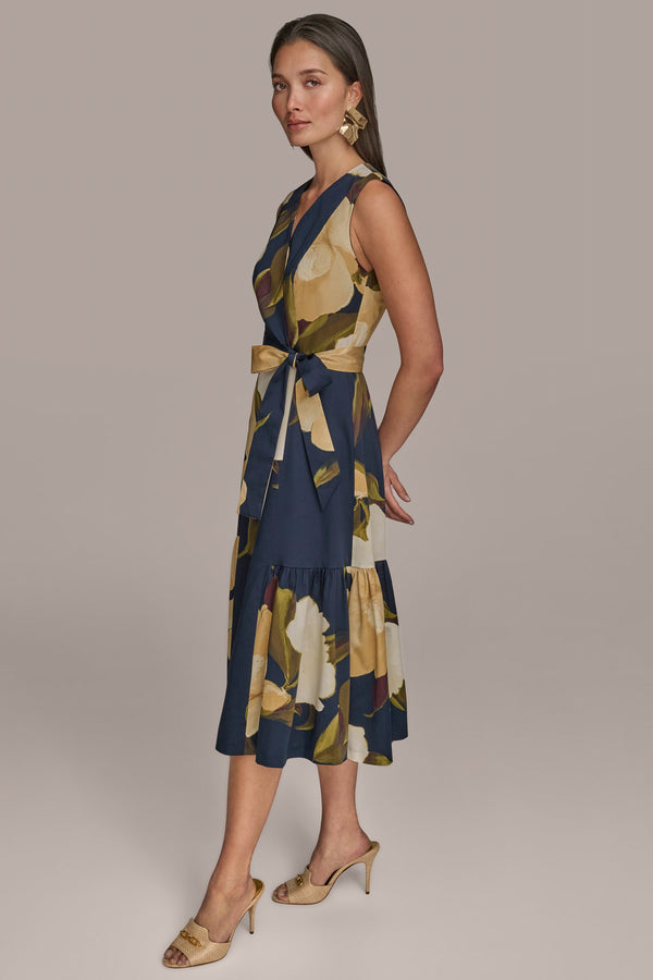 Donna Karan WRAP-EFFECT FLORAL DRESS Floral Ink Multi