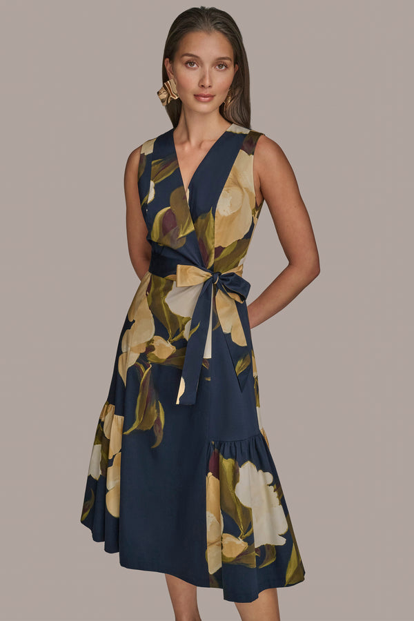 Donna Karan WRAP-EFFECT FLORAL DRESS Floral Ink Multi