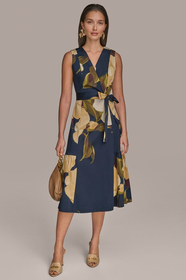 donna karan WRAP-EFFECT FLORAL DRESS Floral Ink Multi