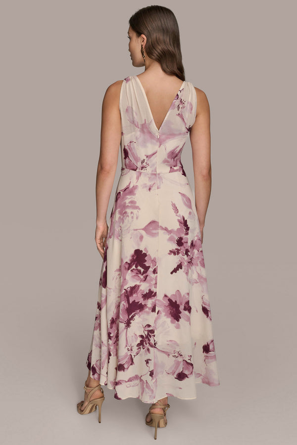 Donna Karan WRAP EFFECT FLORAL MIDI DRESS Wisteria Multi
