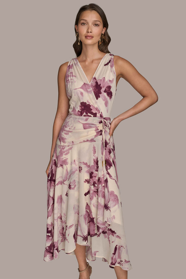 Donna Karan WRAP EFFECT FLORAL MIDI DRESS Wisteria Multi