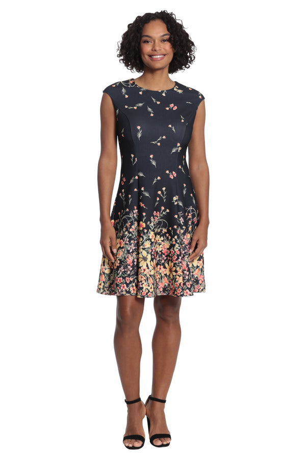 Donna Morgan Avril Fit & Flare In La Fleur Border - Blacks