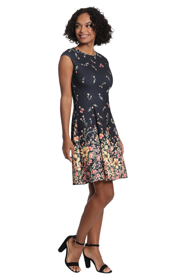 donna morgan Avril Fit & Flare in La Fleur Border - Blacks