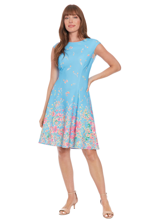 Donna Morgan Avril Fit & Flare In La Fleur Border - Blues