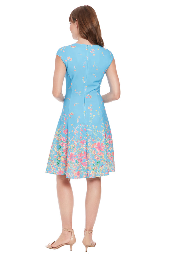 Donna Morgan Avril Fit & Flare In La Fleur Border - Blues