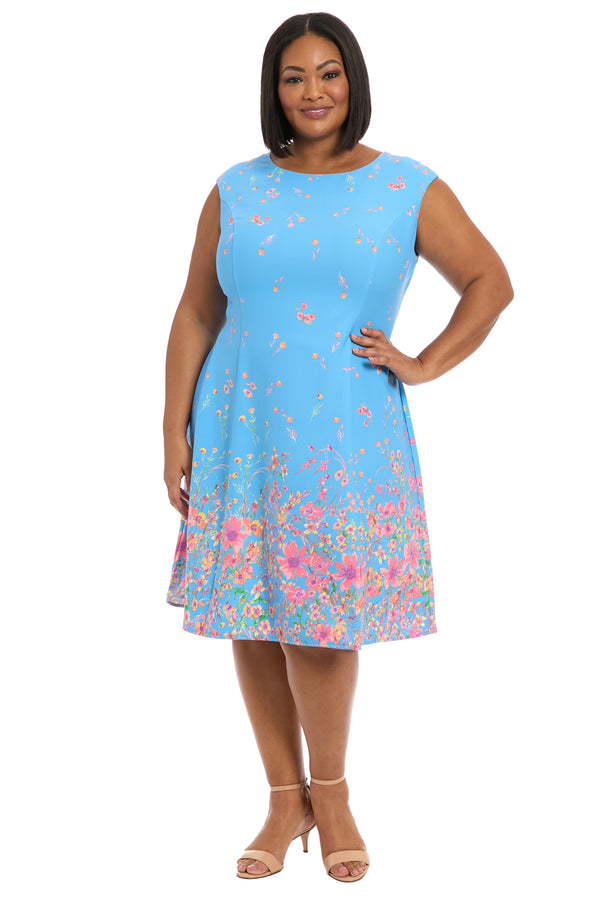 donna morgan Avril Fit & Flare in La Fleur Border - Blues