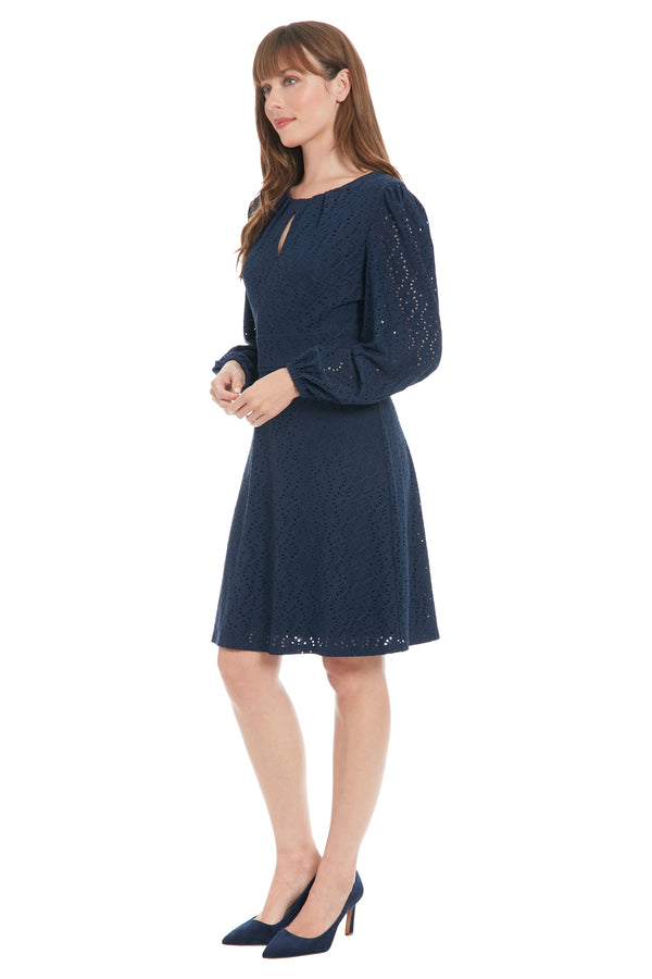 Donna Morgan Bishop Sleeve Pleated Neck With Keyhole Dress