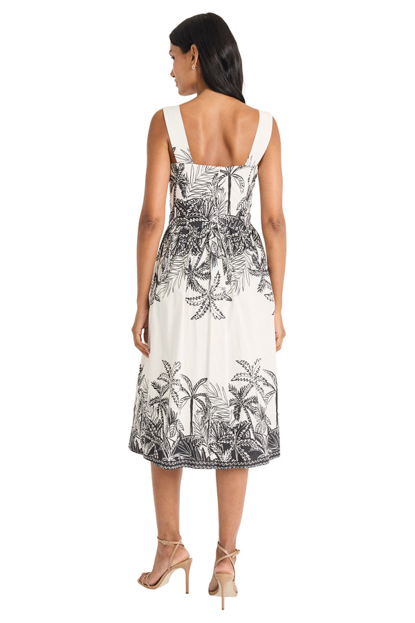 Donna Morgan Charice In Painted Palms Midi Fit & Flare Dress