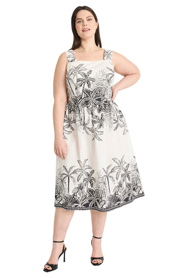 Donna Morgan Charice In Painted Palms Midi Fit & Flare Dress