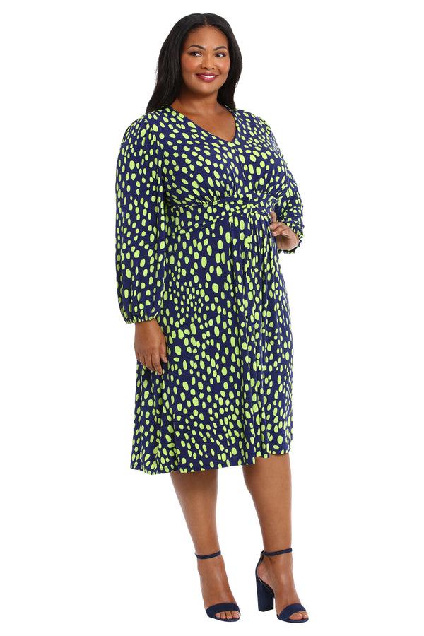 Donna Morgan Bishop Sleeve Ruched Midi Dress