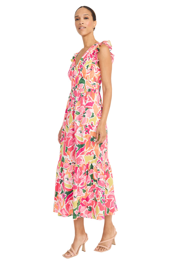 Donna Morgan COTTON FLORAL RUFFLE SLV DRESS