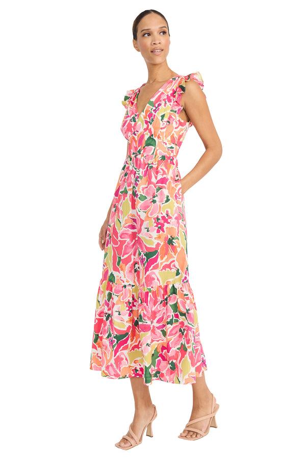 Donna Morgan COTTON FLORAL RUFFLE SLV DRESS
