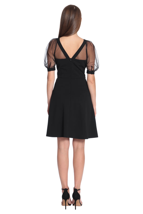 Donna Morgan ILLUSION DRESS WITH PUFF SLEEVES