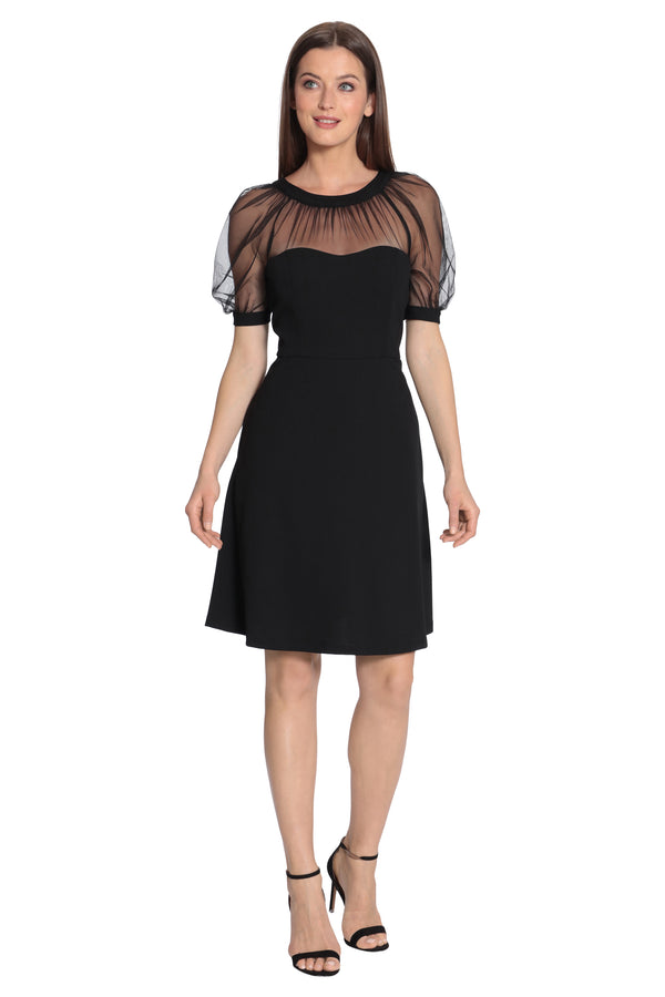 donna morgan ILLUSION DRESS WITH PUFF SLEEVES