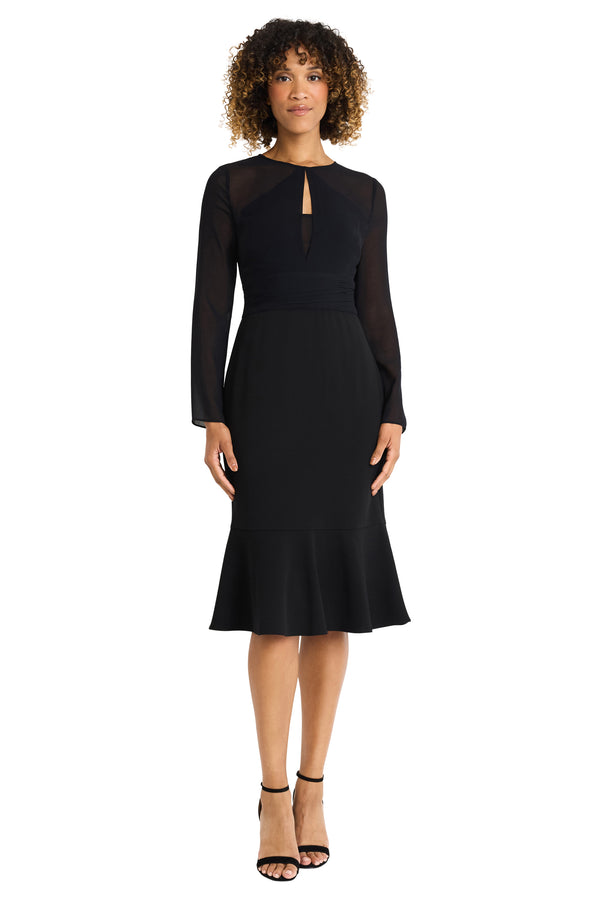 donna morgan ILLUSION MIDI DRESS W/ RUFFLED HEM