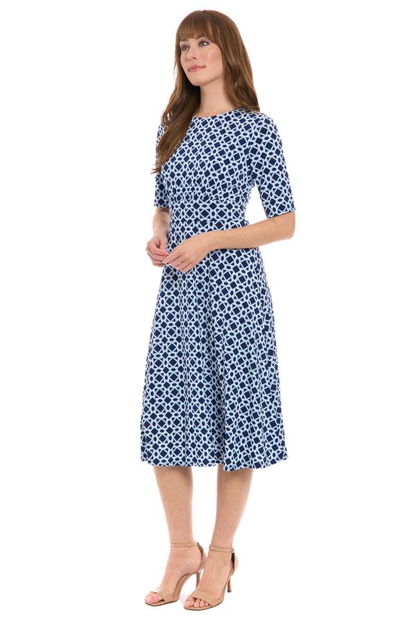 Donna Morgan INSET WAIST MIDI SHORT SLEEVE