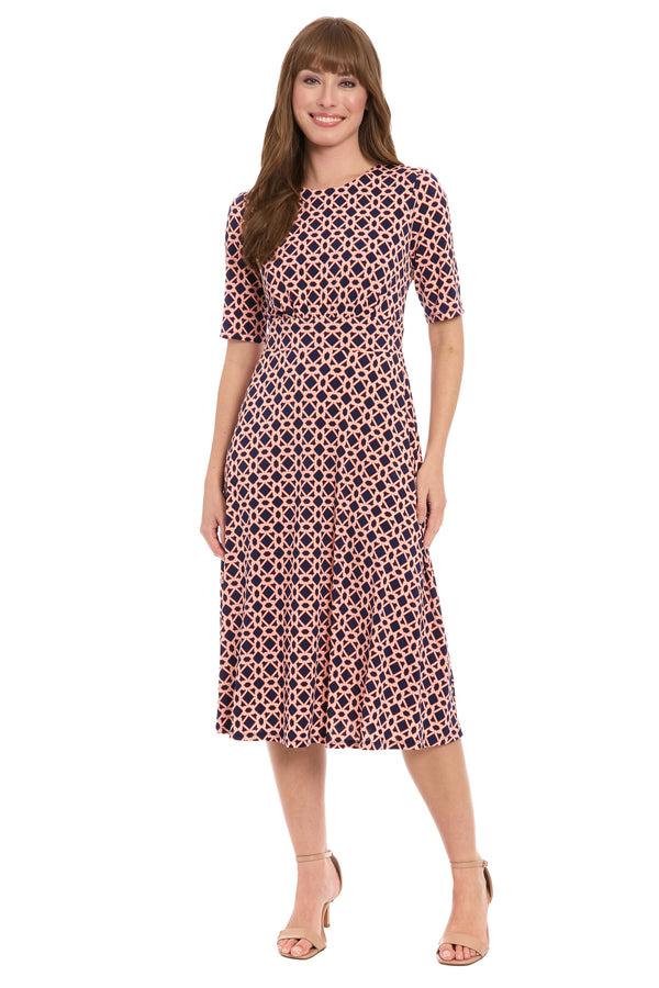 Donna Morgan INSET WAIST MIDI SHORT SLEEVE