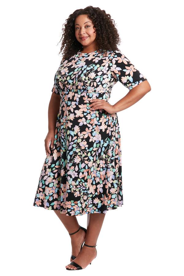 Donna Morgan INSET WAIST MIDI SHORT SLEEVE