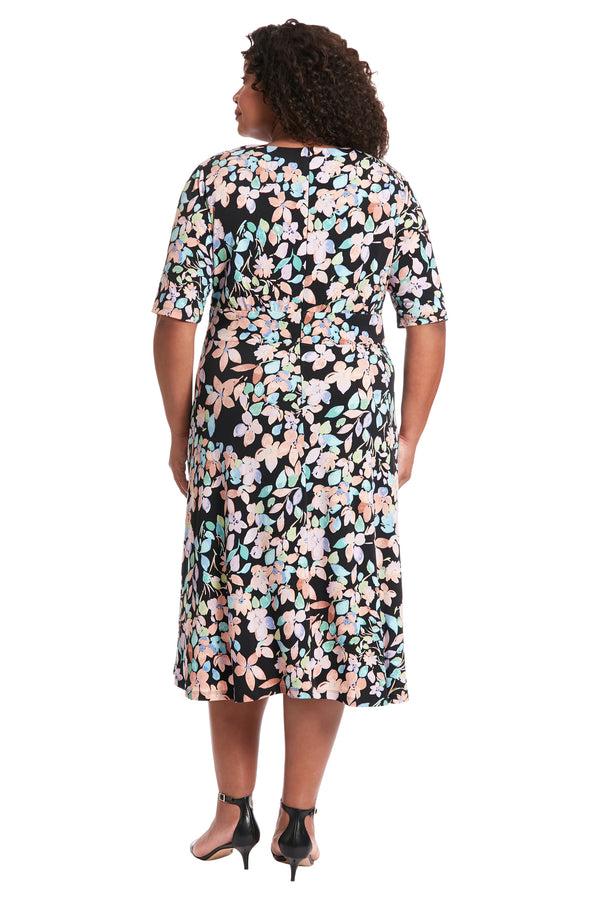 Donna Morgan INSET WAIST MIDI SHORT SLEEVE