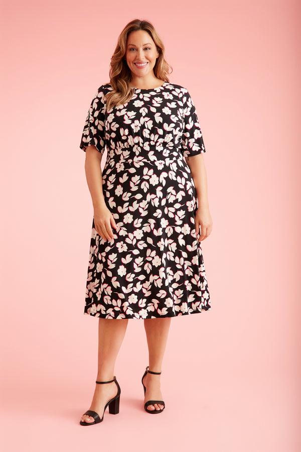 Donna Morgan INSET WAIST MIDI SHORT SLEEVE