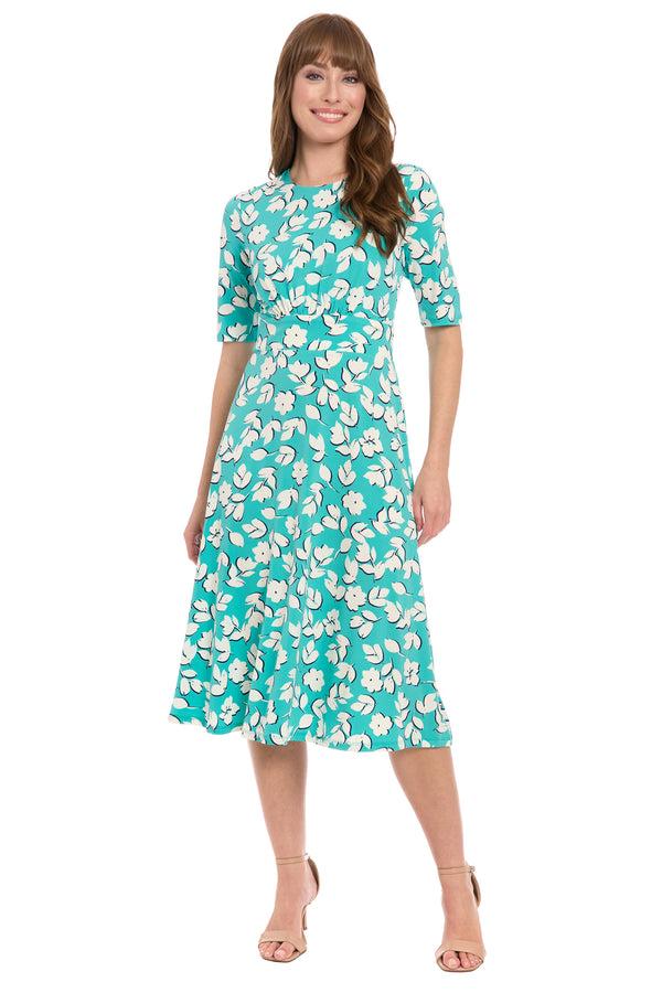 Donna Morgan INSET WAIST MIDI SHORT SLEEVE