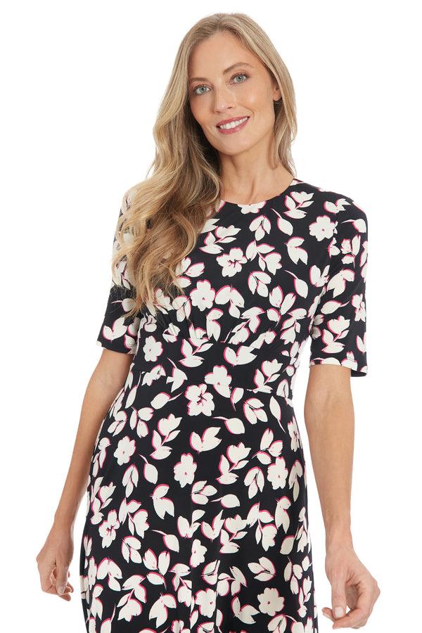 Donna Morgan INSET WAIST MIDI SHORT SLEEVE