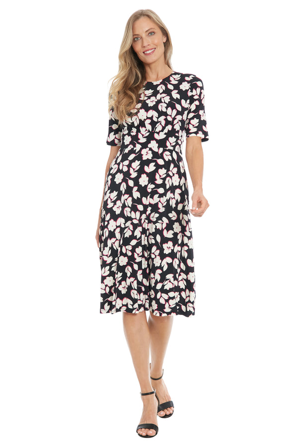 donna morgan INSET WAIST MIDI SHORT SLEEVE