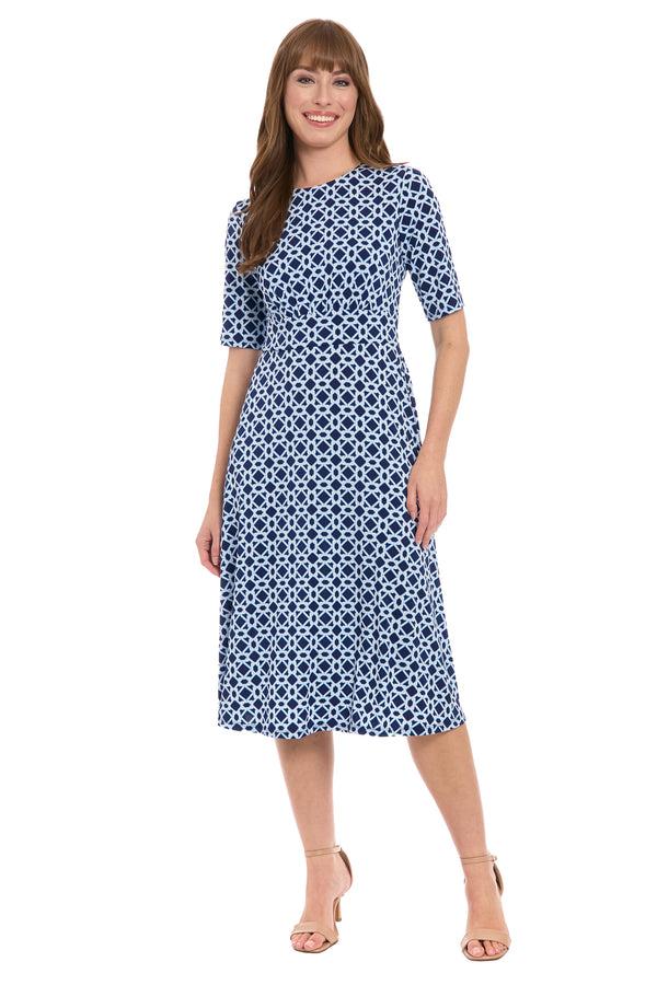 donna morgan INSET WAIST MIDI SHORT SLEEVE