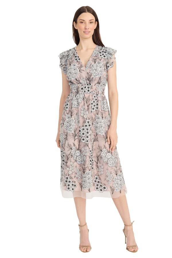 donna morgan Jemma in Inkwork Embroidered Mesh