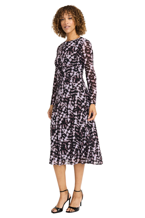 Donna Morgan LONG SLEEVE DRAPED MIDI DRESS