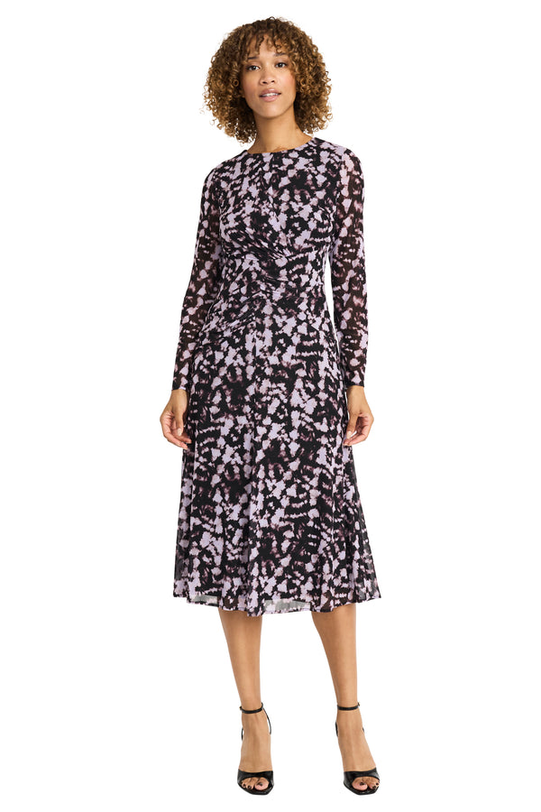 donna morgan LONG SLEEVE DRAPED MIDI DRESS