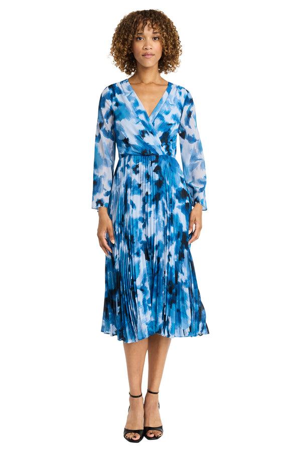 donna morgan LONG SLEEVE PLEATED MIDI DRESS