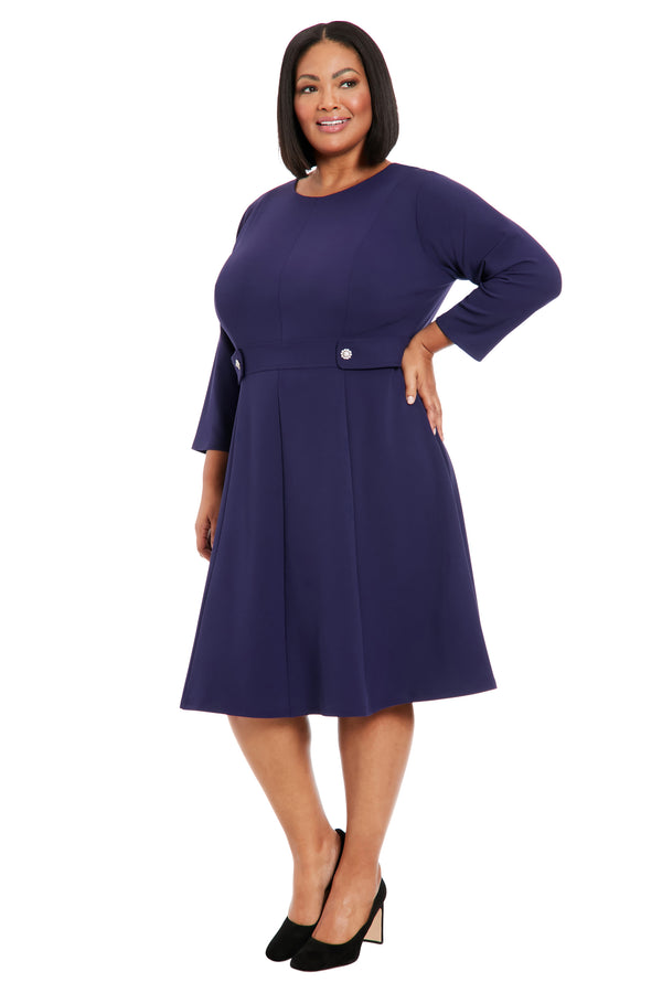 Donna Morgan Long Sleeve Seamed Side Tab Midi