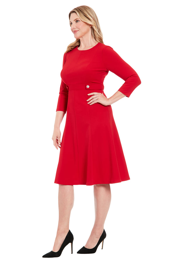 Donna Morgan Long Sleeve Seamed Side Tab Midi