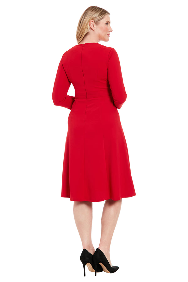 Donna Morgan Long Sleeve Seamed Side Tab Midi