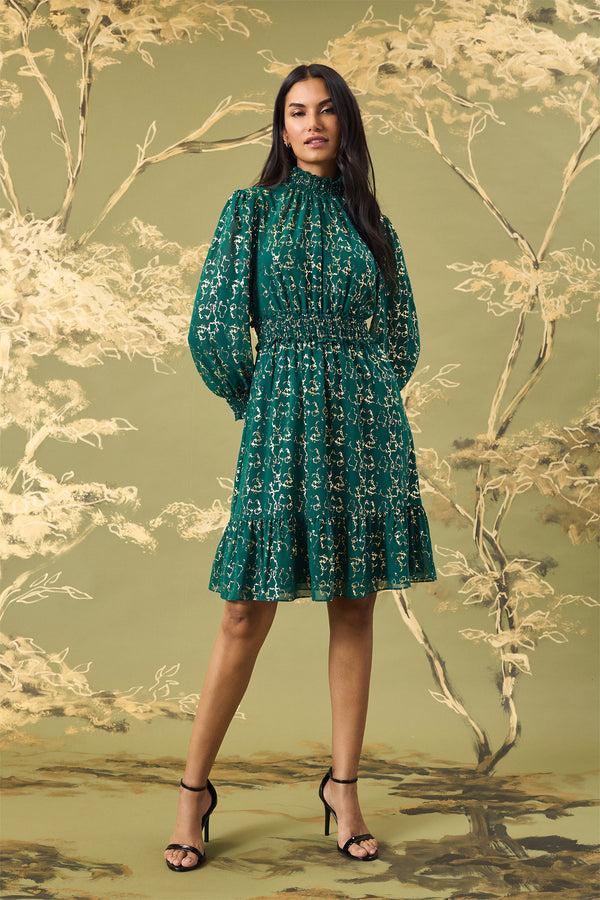 Donna Morgan LONG SLEEVE SMOCKED MINI DRESS