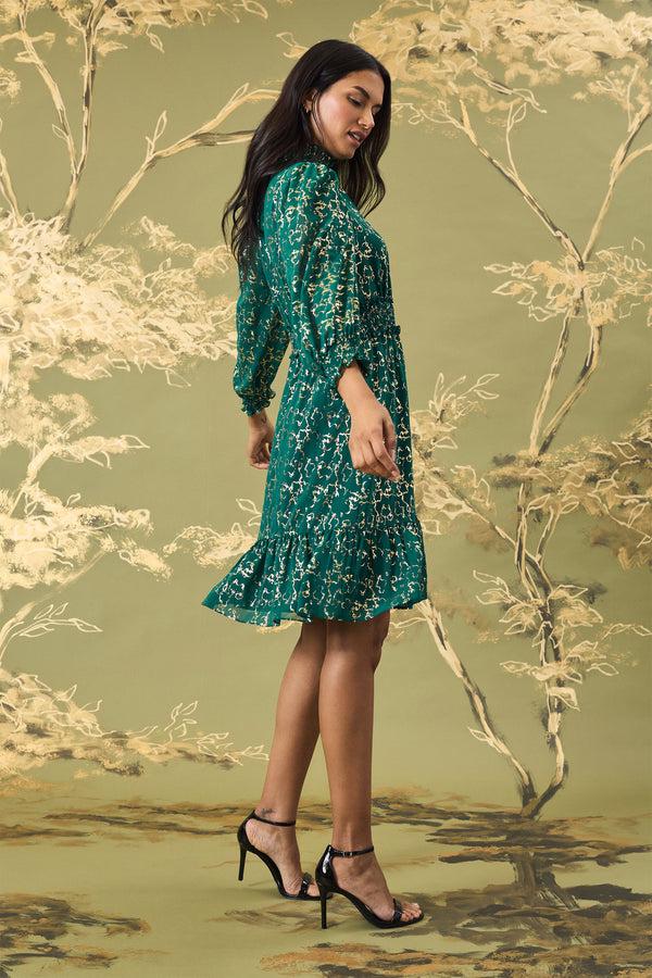 Donna Morgan LONG SLEEVE SMOCKED MINI DRESS