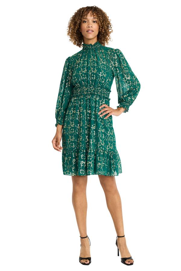 donna morgan LONG SLEEVE SMOCKED MINI DRESS