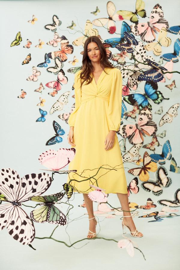 Donna Morgan LONG SLEEVE V-NECK MIDI DRESS
