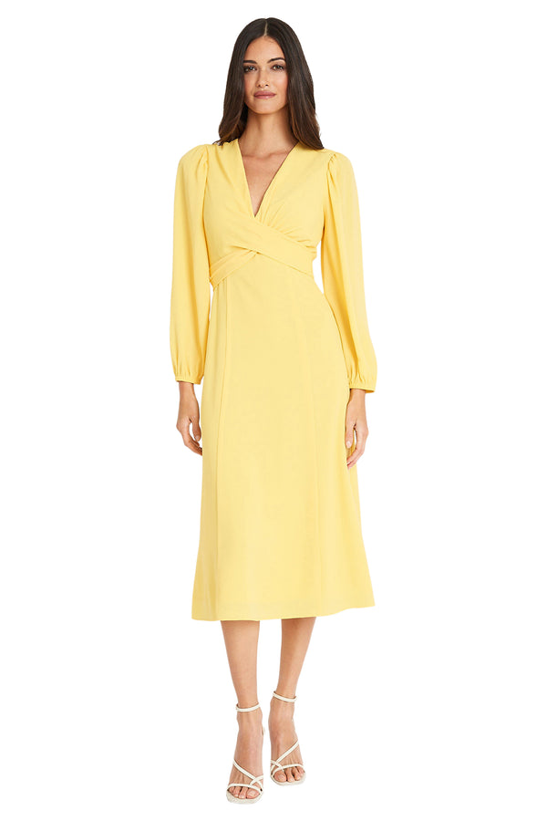 donna morgan LONG SLEEVE V-NECK MIDI DRESS
