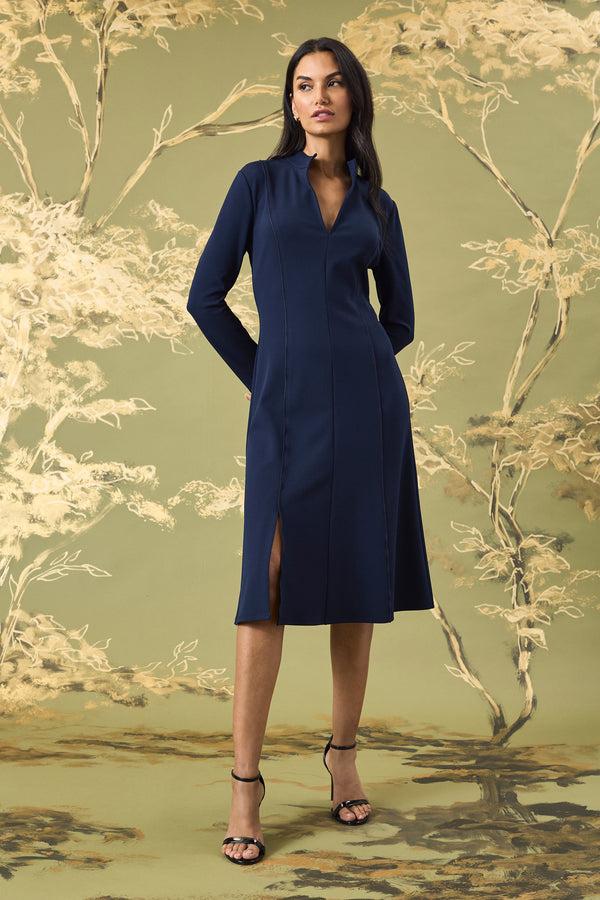 Donna Morgan MIDI DRESS WITH SLIT AND V-NKLINE