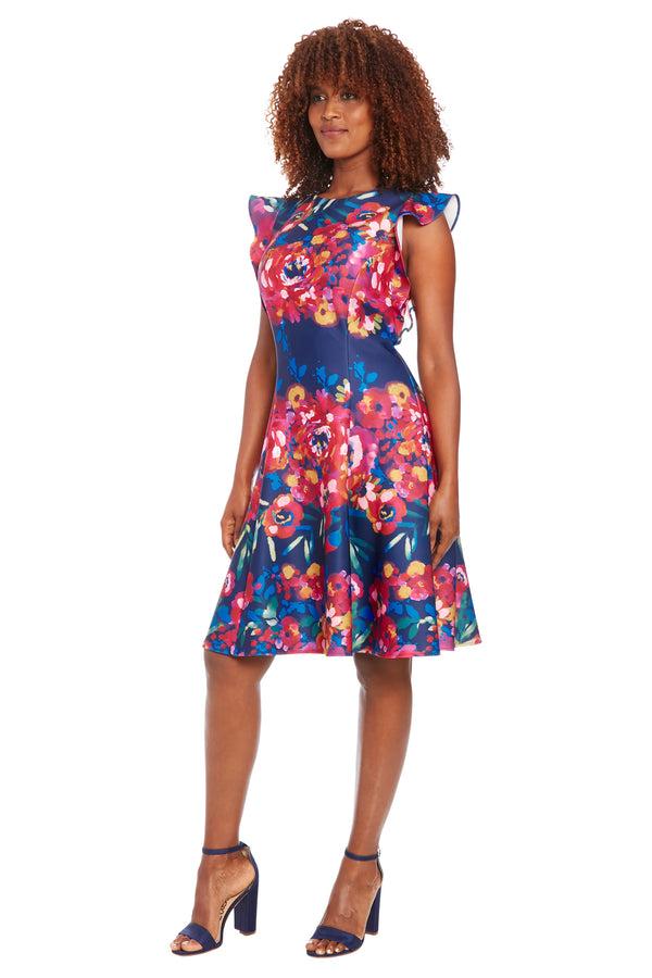 Donna Morgan Norah In Rainbow Floral Stripe