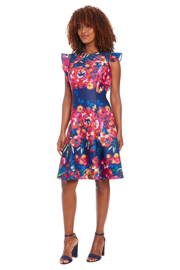 donna morgan Norah in Rainbow Floral Stripe