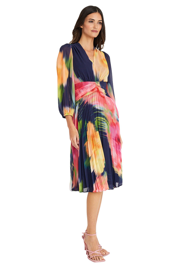 Donna Morgan PLEATED LONG SLEEVE MIDI DRESS