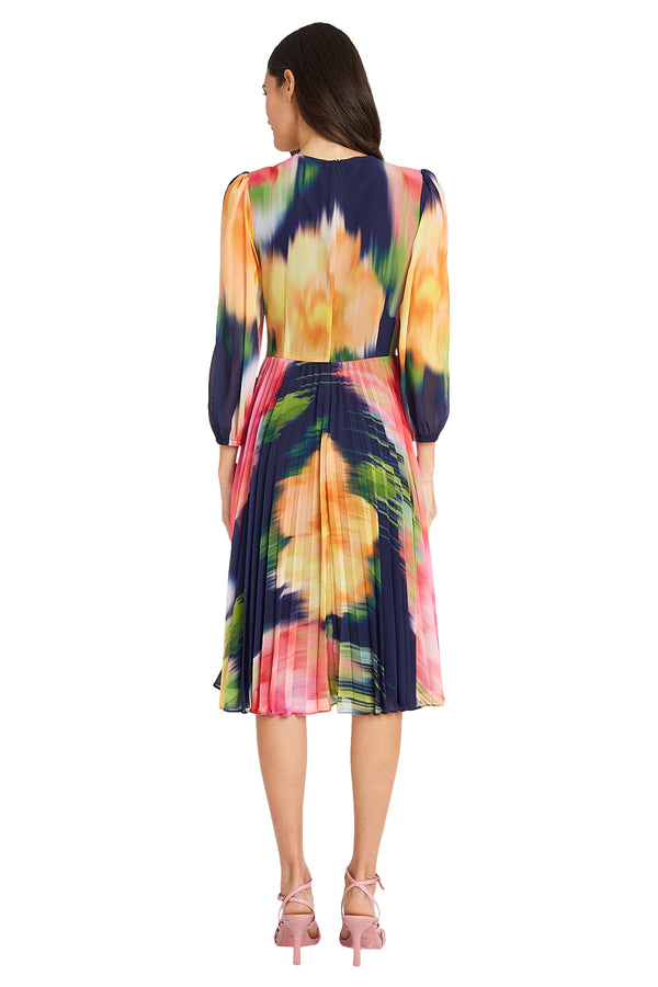Donna Morgan PLEATED LONG SLEEVE MIDI DRESS