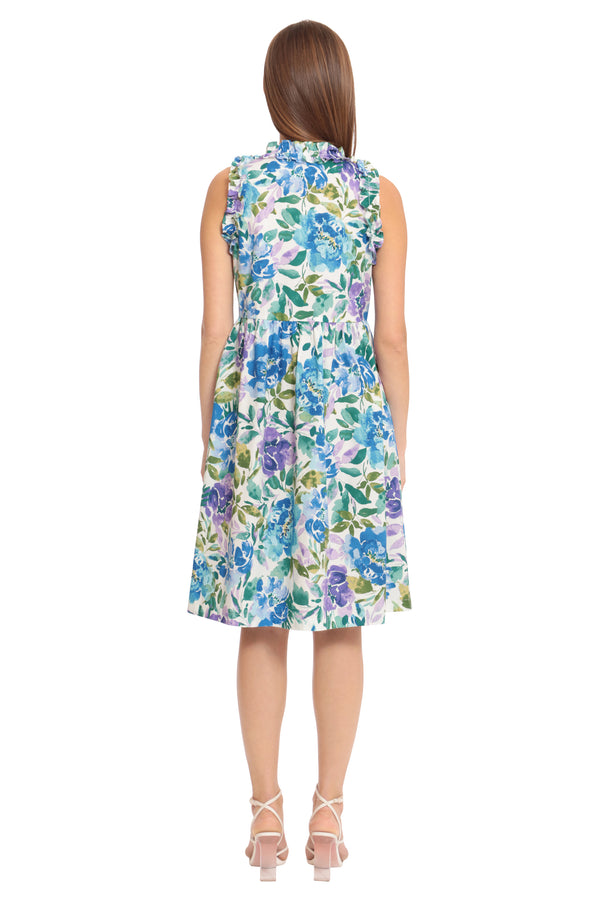 Donna Morgan POPLIN TRAPEZE W/TIE NECK DRESS